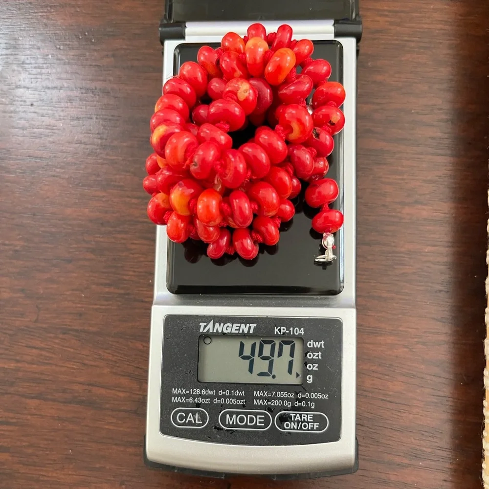 Red coral bead solid sterling silver long necklace - Picture 9 of 9